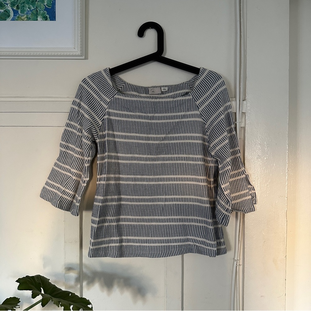 Anthropologie Woven 3/4 Sleeve Raglan Top Tee